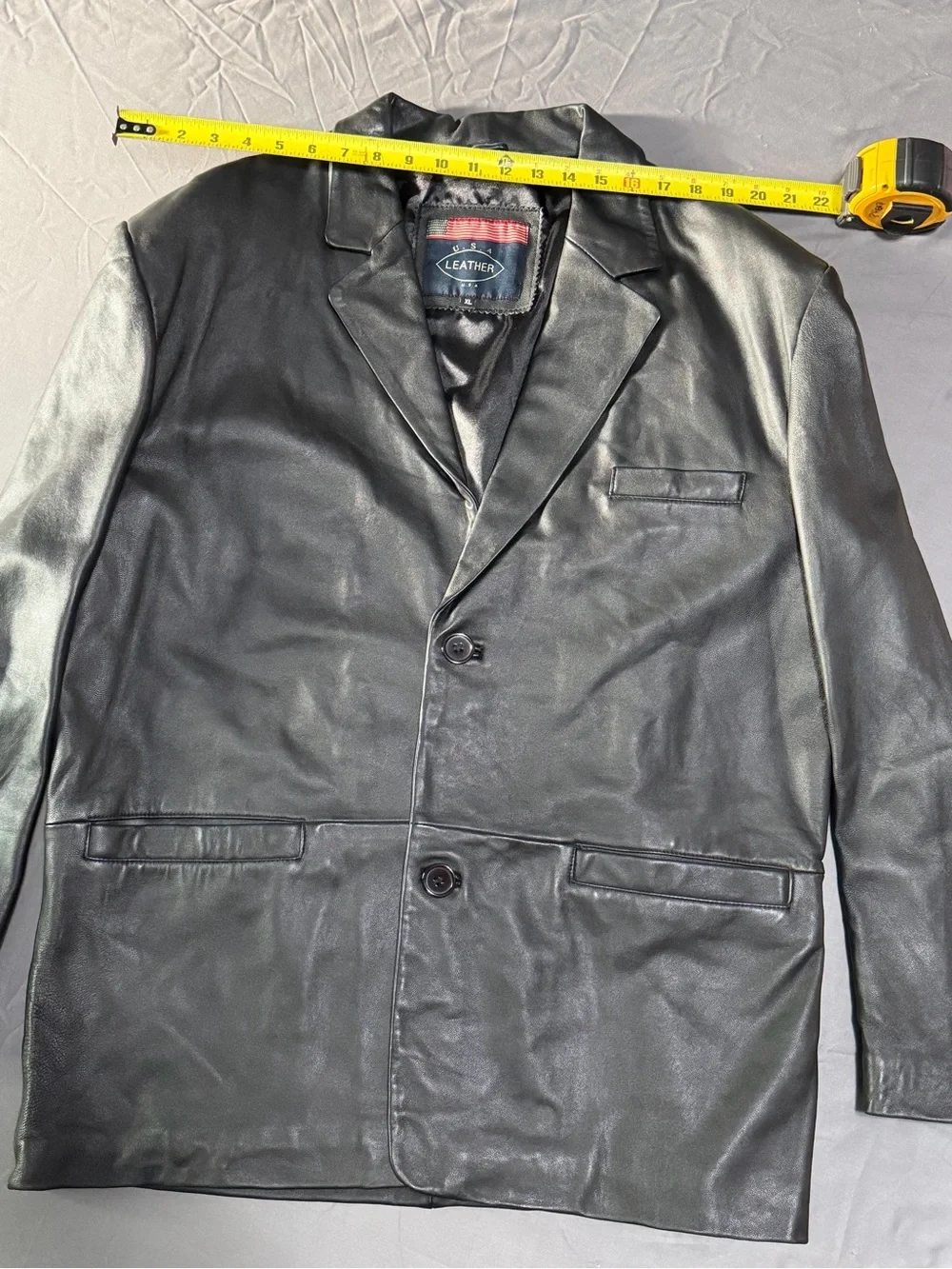 Men's Black Leather Pea Coat - Classic Tailored Style